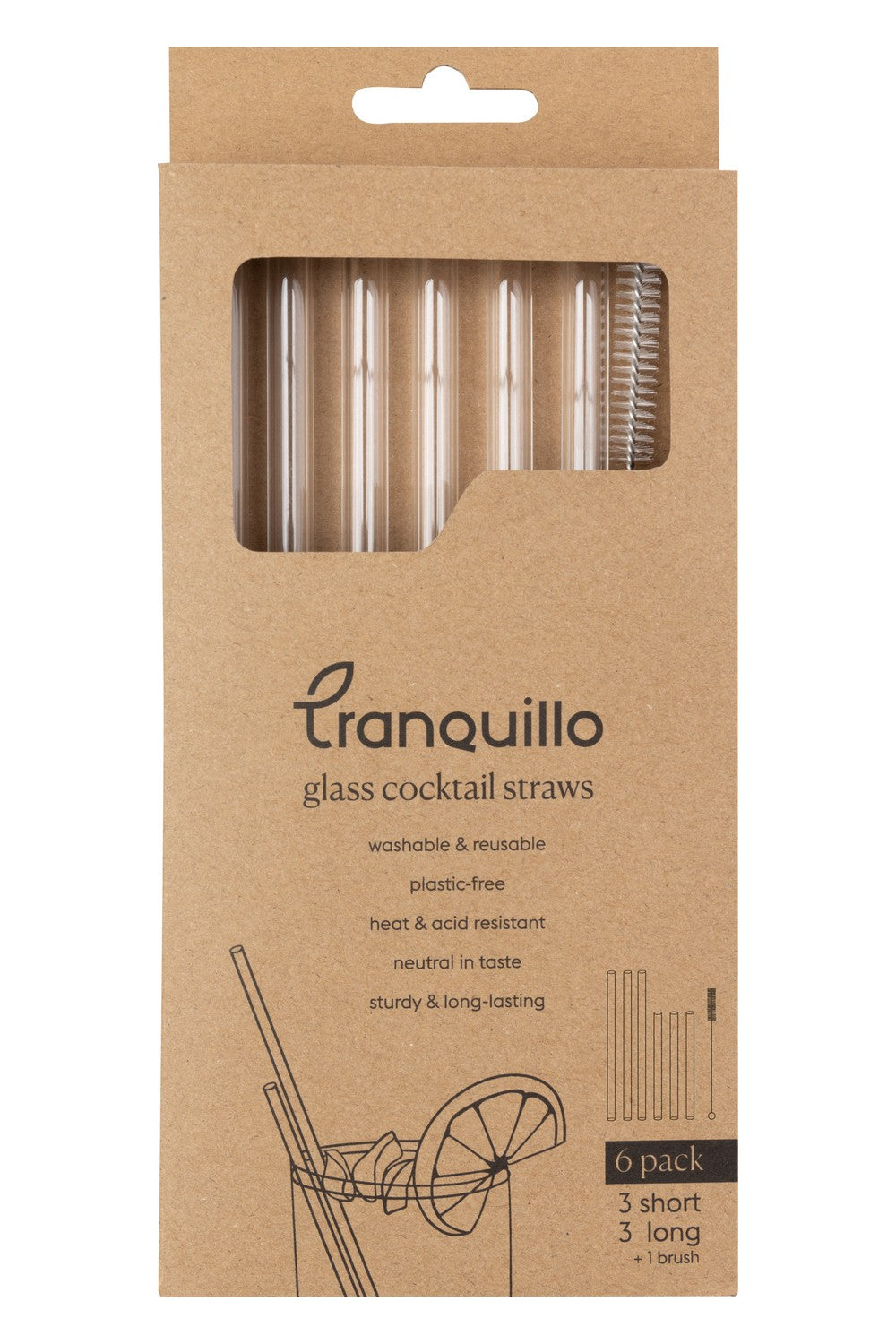 Cocktail Strohhalm 6er Set Glas farblos