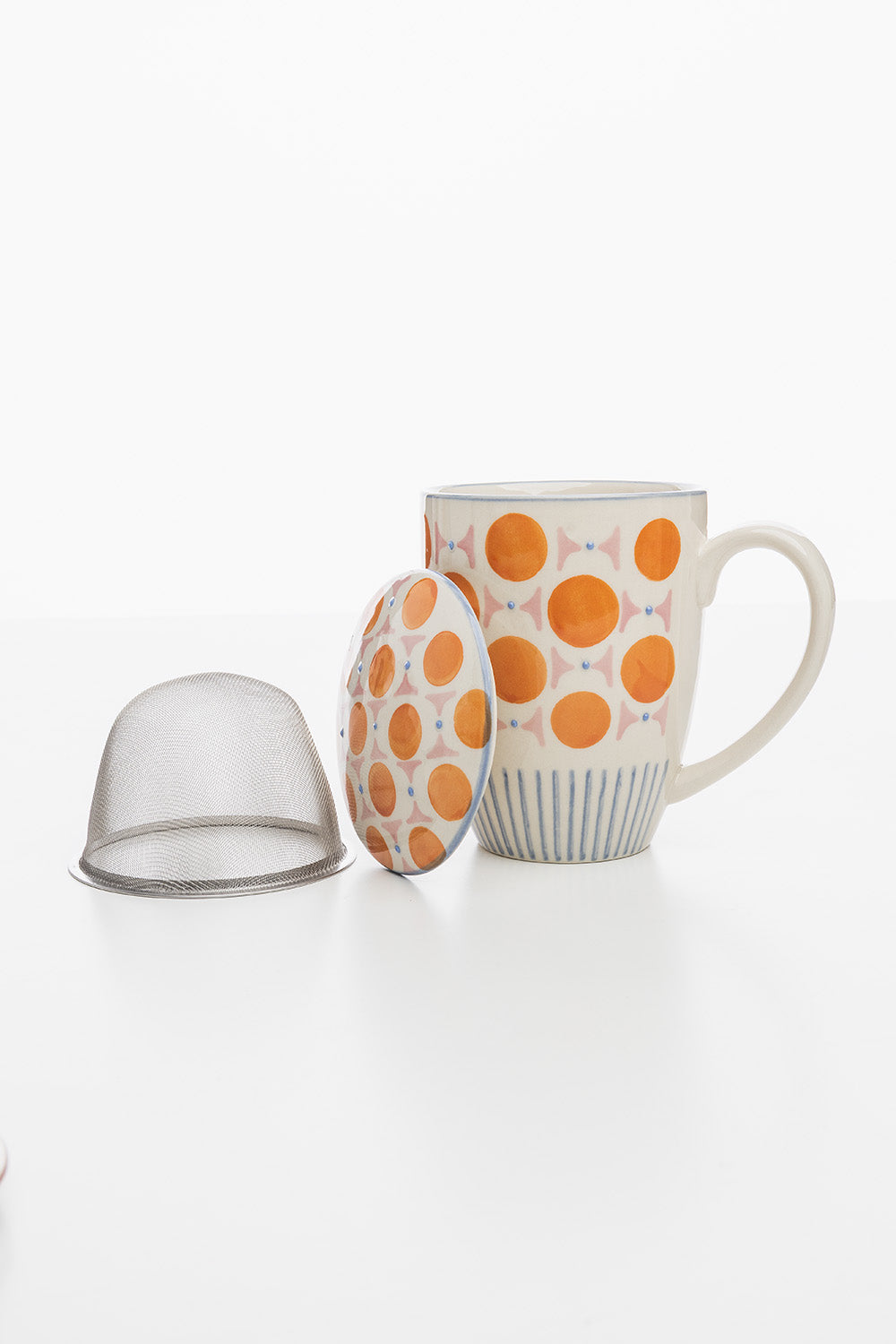 Tasse mit Teesieb RETROFLORIA, handgestempelt