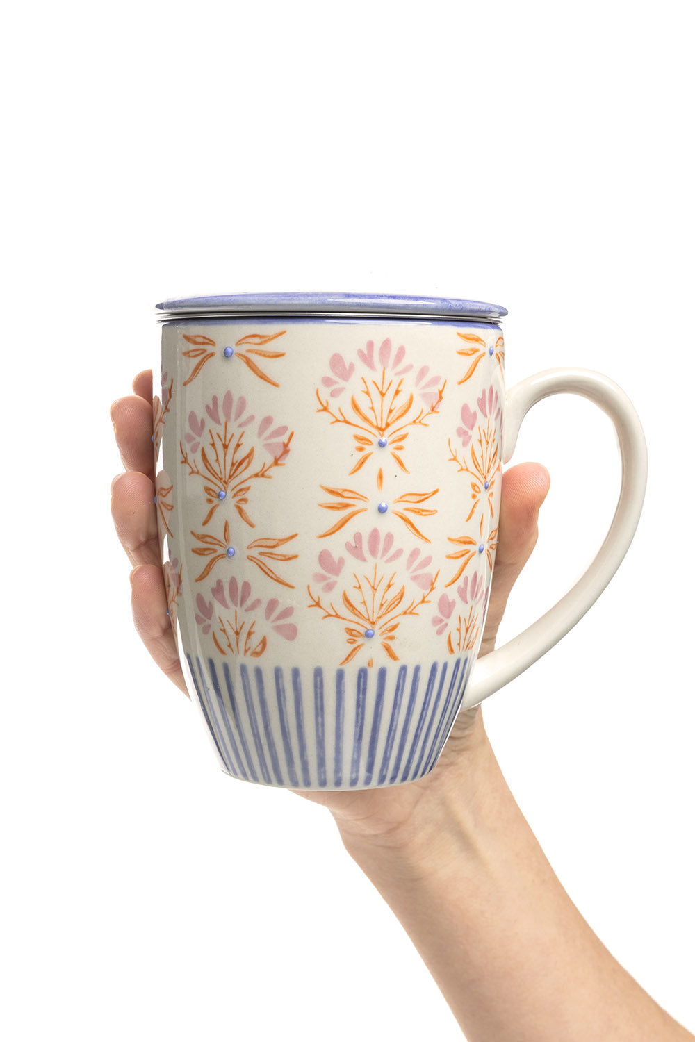 Tasse mit Teesieb RETROFLORIA, handgestempelt