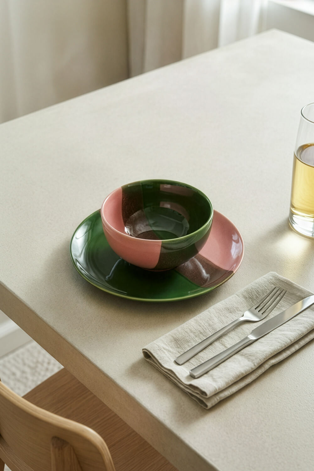 Industrial Geschirrset für 1 - grün/rosa