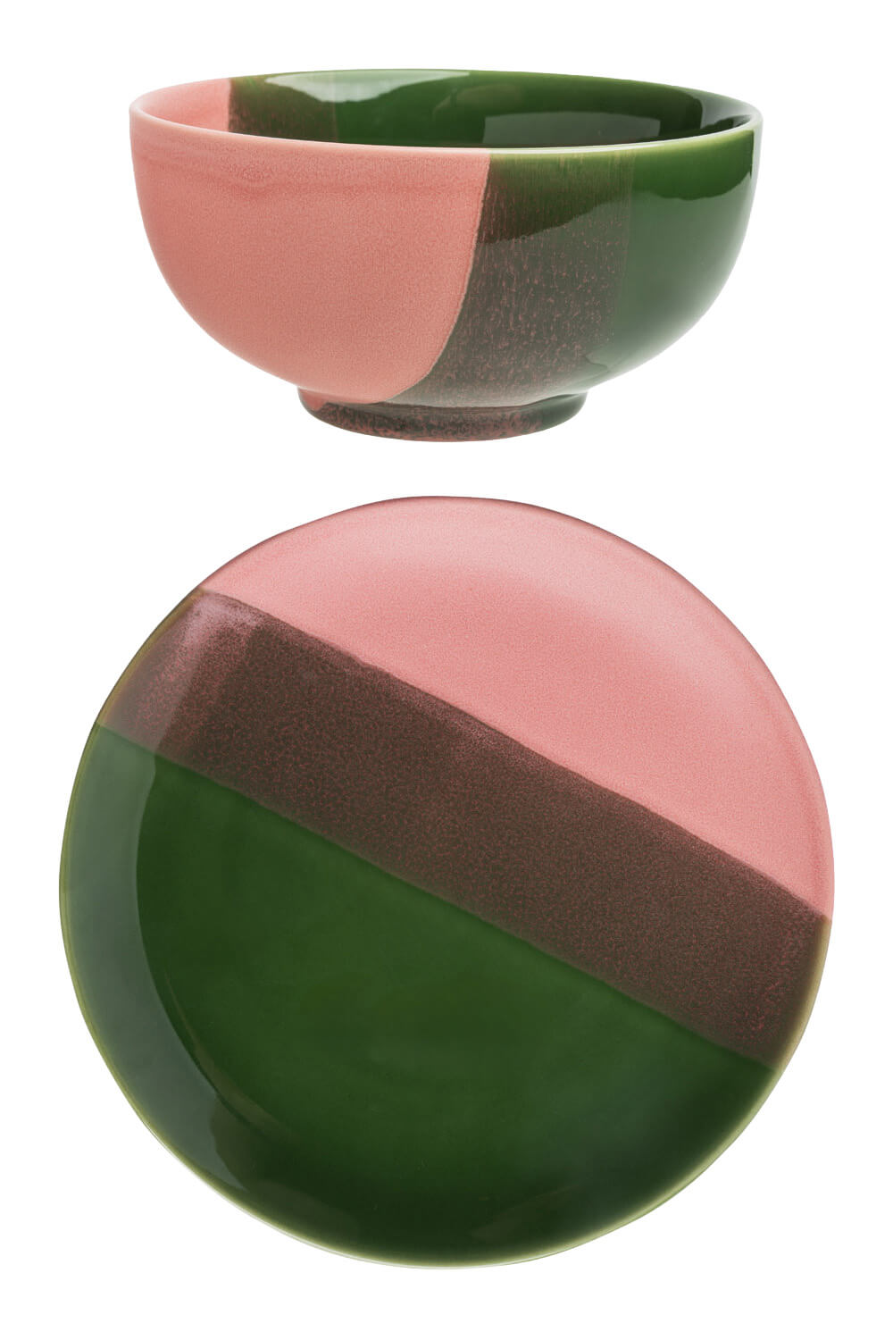 Industrial Geschirrset für 1 - grün/rosa