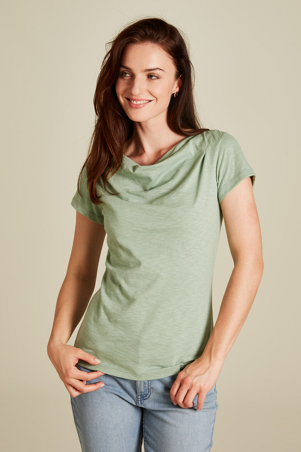 Shirt with waterfall neckline