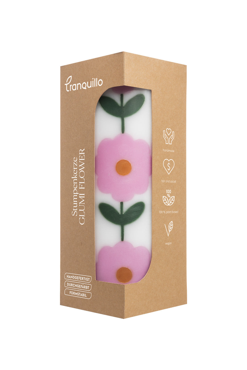 Handgearbeitete Stumpenkerze GLUMI FLOWER, Ø 7,5 x 20 cm