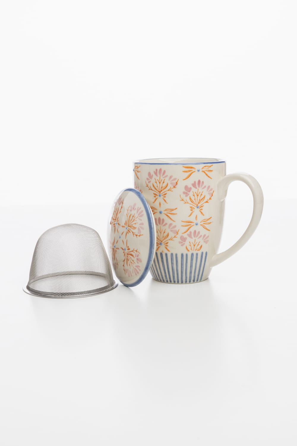 Tasse mit Teesieb RETROFLORIA, handgestempelt