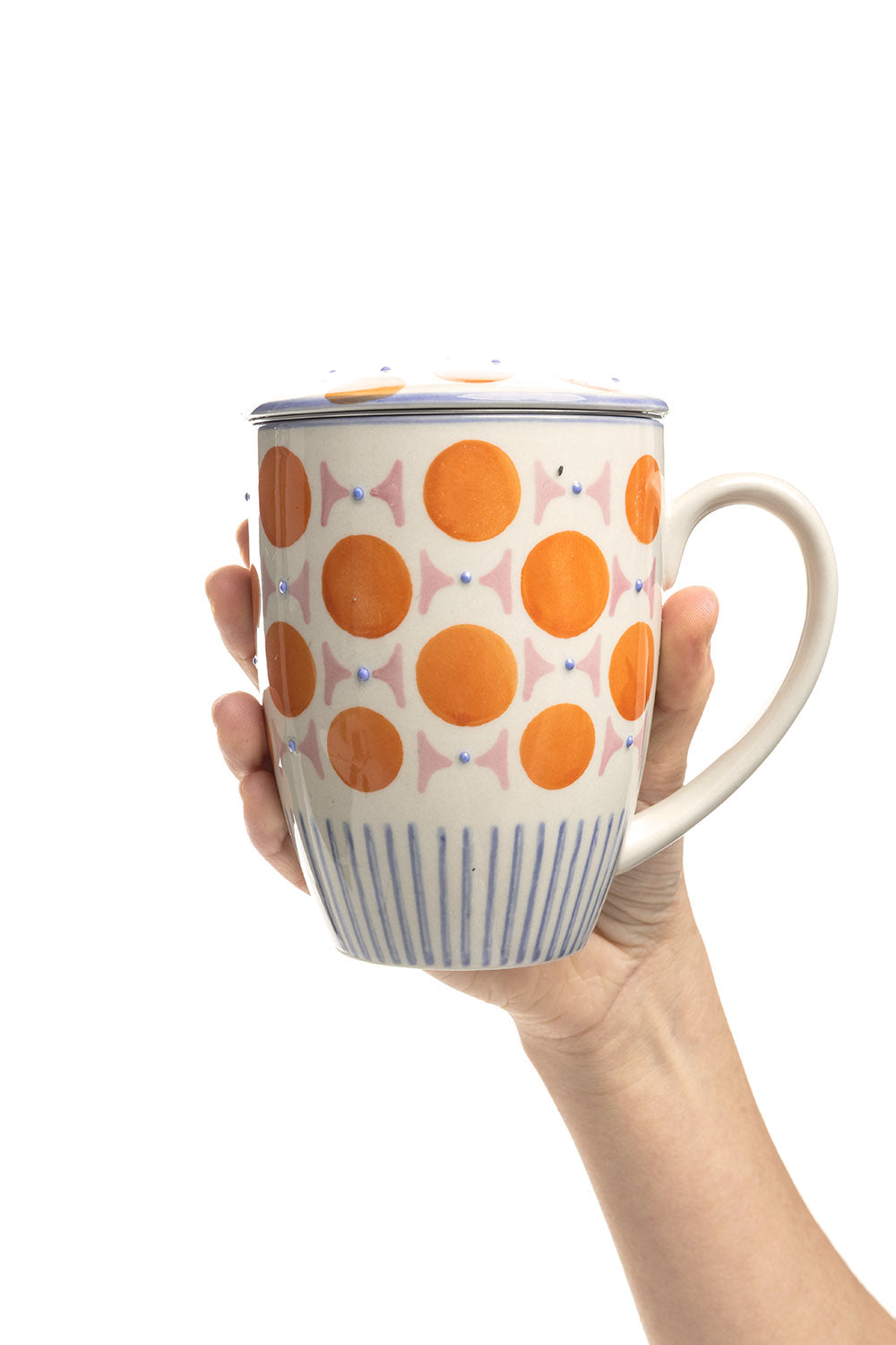 Tasse mit Teesieb RETROFLORIA, handgestempelt