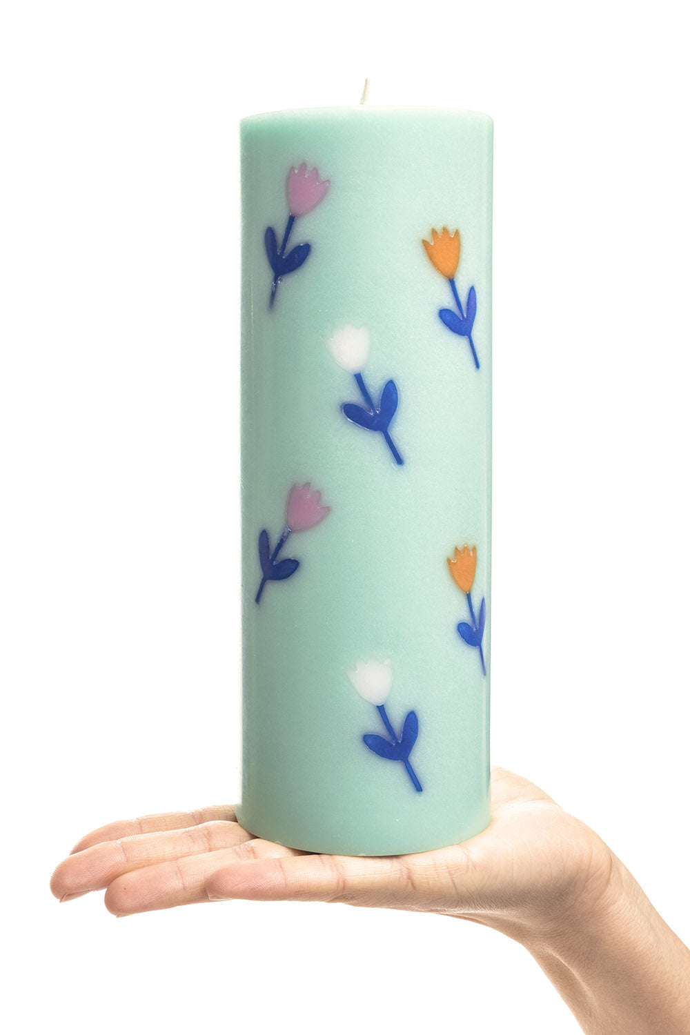 Handgearbeitete Stumpenkerze GLUMI FLOWER, Ø 7,5 x 20 cm