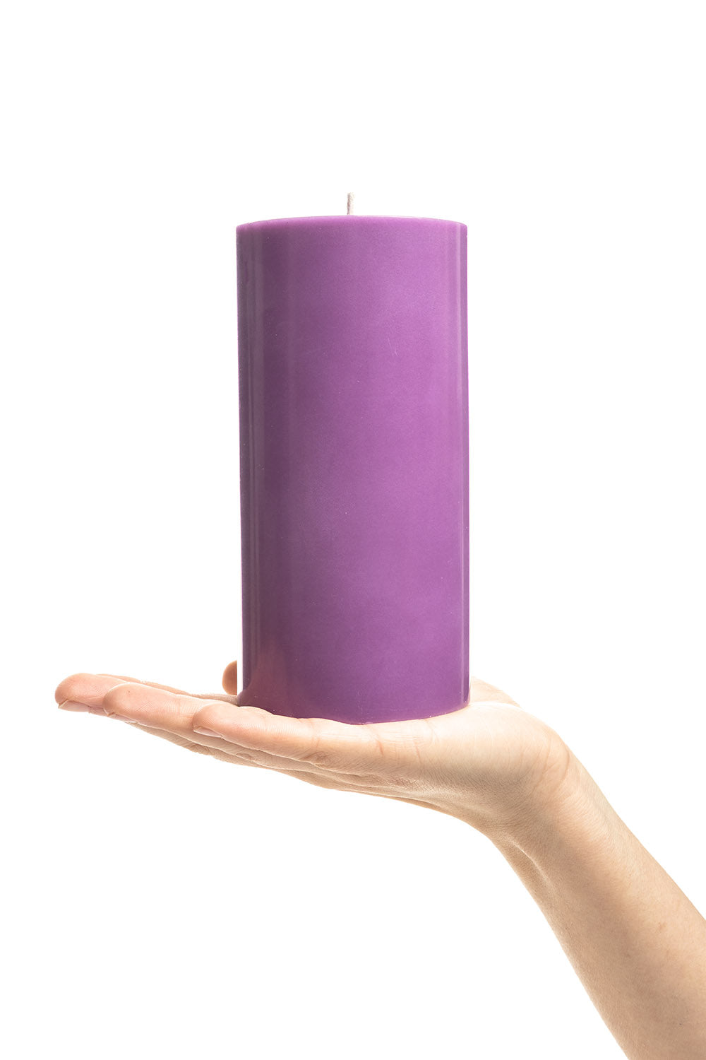 Handgearbeitete Stumpenkerze GLUMI violet, Ø 7,5 x 15 cm