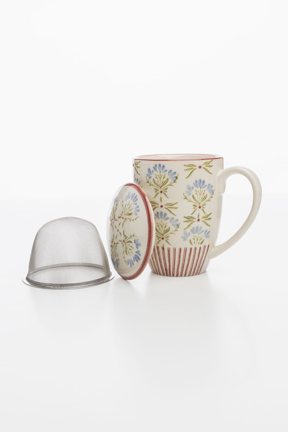 Tasse mit Teesieb RETROFLORIA, handgestempelt