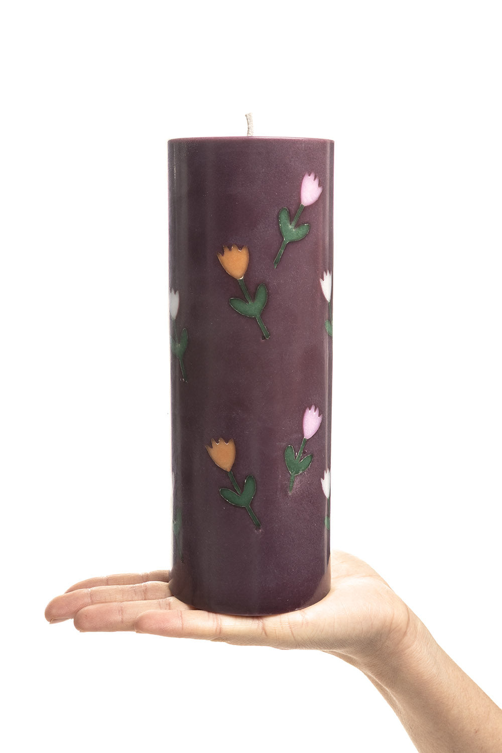 Handgearbeitete Stumpenkerze GLUMI FLOWER, Ø 7,5 x 20 cm
