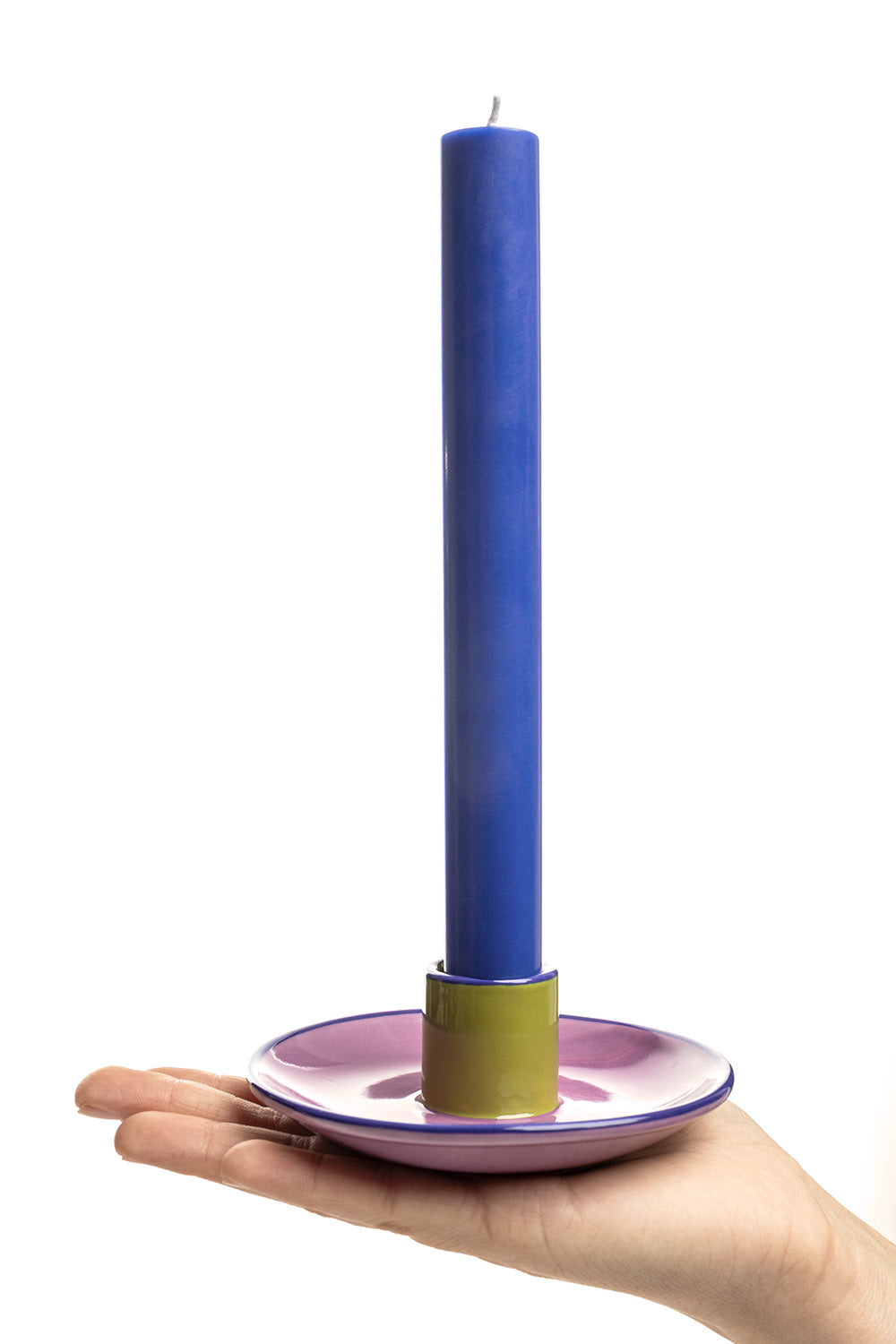 Kerzenhalter COLOURI Violett mit Kerze