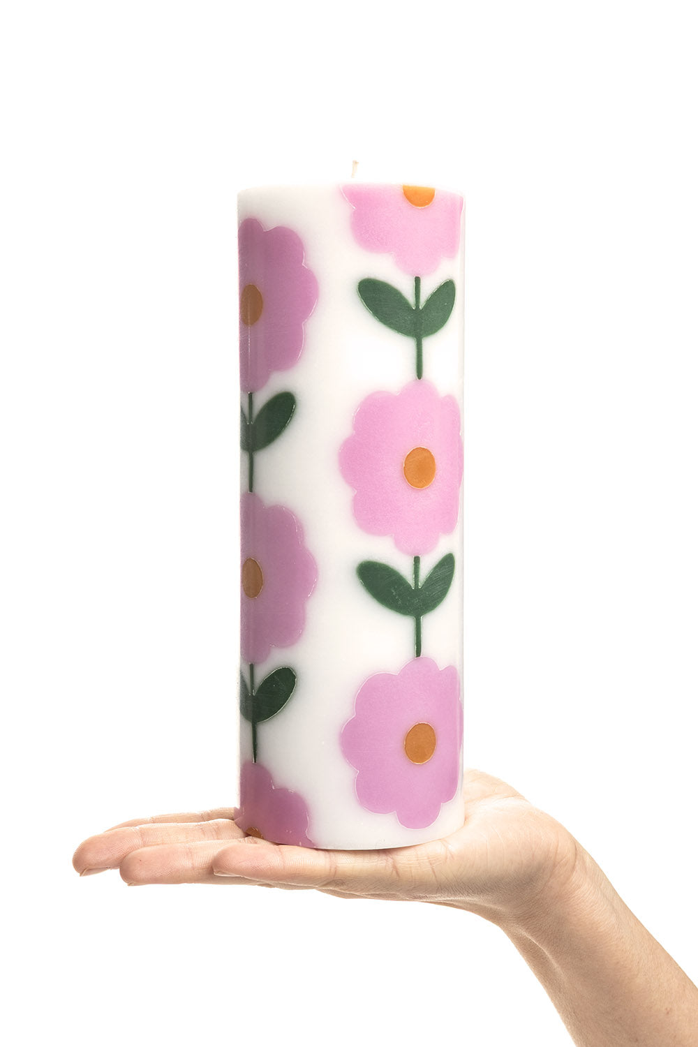 Handgearbeitete Stumpenkerze GLUMI FLOWER, Ø 7,5 x 20 cm