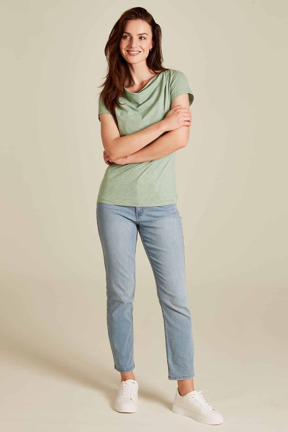 Shirt with waterfall neckline