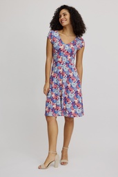 [S25E152] Dress with swing in EcoVero™ viscose (blue bloom)