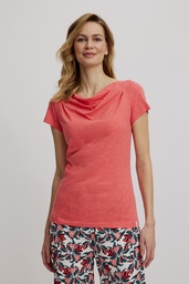 [S25C44] Shirt with waterfall neckline (coral)